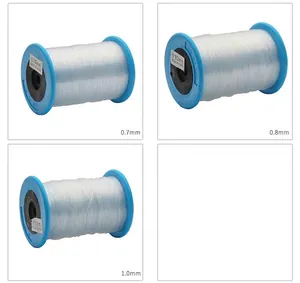 Detail showing 0.7mm, 0.8mm and 1.0mm clear non-elastic crystal beading wire on blue spools