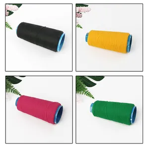Detail view of high elasticity thread cones in black, yellow, pink, and green for DIY crafts