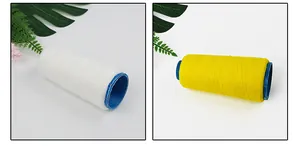 Close-up of high elastic white and yellow thread spools for DIY accessory making