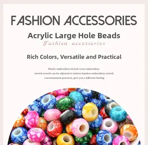 Macro detail of mixed color acrylic large hole flower beads with water drop texture