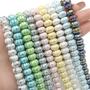 Perles citrouille en céramique avec motifs d'encre pour bracelets et bijoux DIY