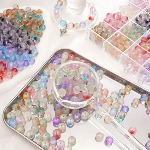 Perles en verre dépoli à dégradé et paillettes pour la création de bijoux DIY et bracelets