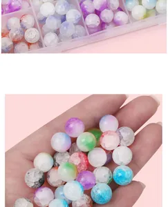 Macro detail of mixed color cracked glass beads for DIY jewelry in a storage box