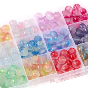 Perles en verre dépoli avec dégradé et feuille d'or pour DIY bijoux dans une boîte