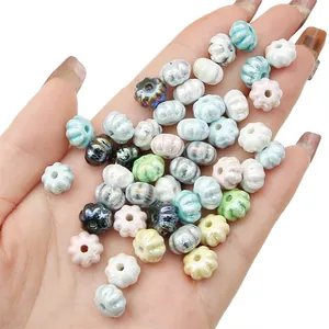 Perles en céramique multicolores en forme de citrouille pour la création de bijoux DIY