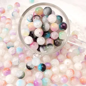 Pastel gradient ice crack glass round beads for DIY handmade jewelry and bracelets