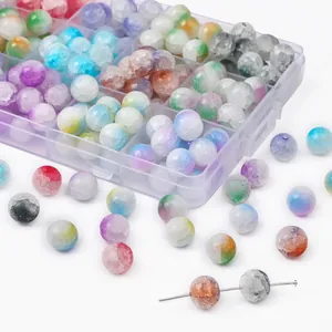 DIY colorful cracked glass bead kit for handmade jewelry making with storage case