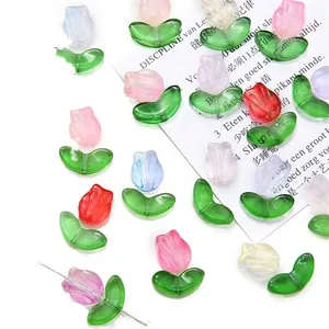 DIY frosted gradient glass tulip beads in pink and purple colors for jewelry making