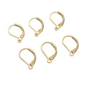 Crochets d'Oreilles Dormeuses en Cuivre Plaqué Or 14K Forme de D Ajourée Accessoires de Création de Bijoux DIY Fermoirs avec Anneau pour Femme