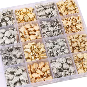 DIY jewelry making kit with gold and silver metallic beads in a plastic storage box