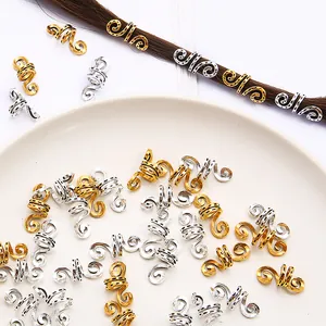 Vintage Alloy Spiral Snake Pattern Dreadlock Beads Hair Cuffs Antique Gold Silver Tone Braiding Decoration Hair Jewelry For Women