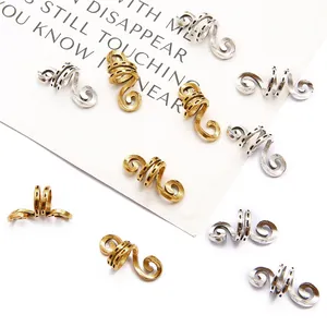 Vintage spiral metal hair rings for dreadlocks with hollow dot texture in gold and silver