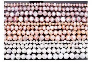 Macro detail of high-luster natural freshwater pearls in pink, champagne and white colors