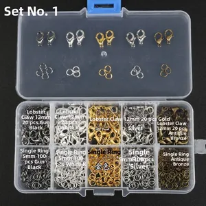 Detailliertes Set aus Karabinern und Binderingen in einer 10-Fach Box für DIY Schmuck