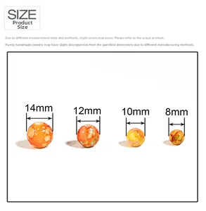 Tableau des tailles de perles en acrylique motif céramique en 8mm, 10mm, 12mm et 14mm