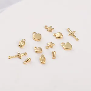 14K Gold Filled Copper Pendants Heart Star Rose Cross Charms For DIY Jewelry Making Necklaces Bracelets Accessories Pendant Only