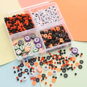 Halloween DIY Jewelry Making Beads Polymer Clay Pumpkin Ghost Skull Alphabet Acrylic Loose Beads For Bracelet Necklace Making