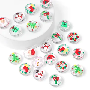 Christmas Cartoon Hand Painted Glass Flat Round Beads Santa Claus Snowman Tree For DIY Jewelry Making Bracelet Pendant