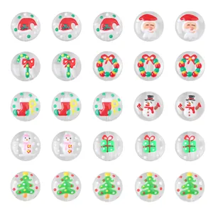 Set of 25 clear Christmas DIY glass beads with hand-painted festive wreath and santa patterns