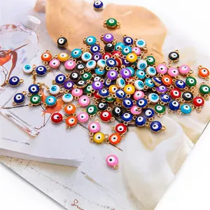 Alloy Enamel Evil Eye Charms For Jewelry Making Round Blue Mixed Color Pendants Connectors For Bracelet Necklace Earrings