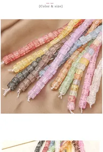 Macro detail of 6mm square crackled glass beads in vibrant candy colors for DIY jewelry