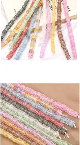 Macro view of 6mm square cracked glass beads in candy colors for DIY jewelry making