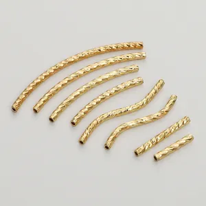 14K gold plated textured metal tubes in curved and straight shapes for DIY jewelry making