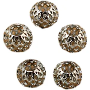 5 silberne hohle Metallperlen mit Netzmuster für DIY-Schmuck und Armbandherstellung