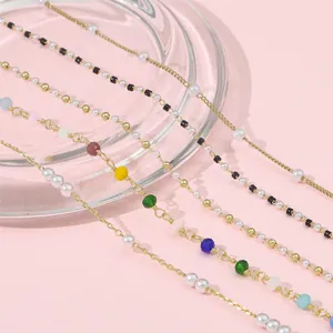 14K Gold Plated Brass Artificial Pearl Zircon Chain DIY Jewelry Finding For Handcrafted Necklace Bracelet Earrings Making Accessory