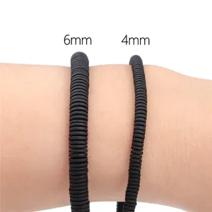 Bracciale minimalista con perline heishi in ematite nera in opzioni da 4 mm e 6 mm