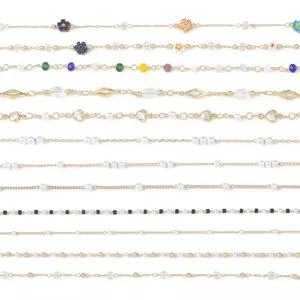 Variety of 14k gold plated jewelry chains with pearls and beads for DIY jewelry making