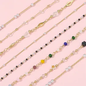 14k gold plated chains with pearls and colorful crystals for DIY jewelry making