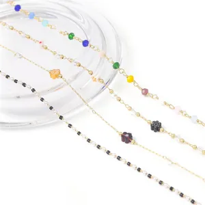 14K gold plated jewelry chains with colorful beads and floral pendants for DIY making