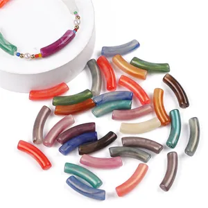 Vintage Two Color Acrylic Curved Tube Beads Marble Pattern Noodle Beads For DIY Bracelet Necklace Jewelry Making