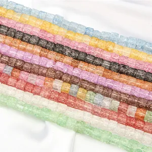Vibrant 6mm square glass beads with ice crackle texture for DIY jewelry making
