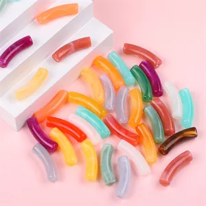 Colorful acrylic curved tube beads with marble texture for DIY jewelry making