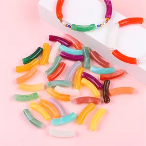 Colorful acrylic curved tube beads with marble texture for DIY jewelry making and bracelets