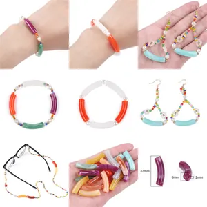 Colorful acrylic curved tube beads 32mm for DIY handmade bracelet and earring jewelry