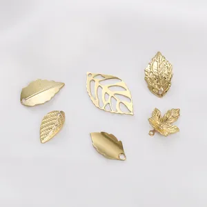 14K Gold Plated Copper Leaf Pendants For Jewelry Making DIY Maple Leaf Hollow Leaf Textured Botanical Charms For Jewelry DIY