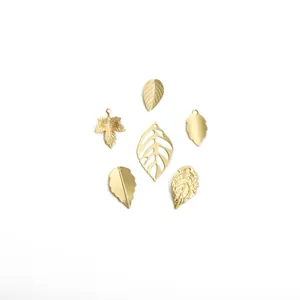 Set of 6 gold plated hollow leaf pendants and charms for DIY jewelry making and crafts