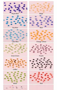 Detailed palette of handmade glass flower beads in thirteen vibrant colors for jewelry DIY