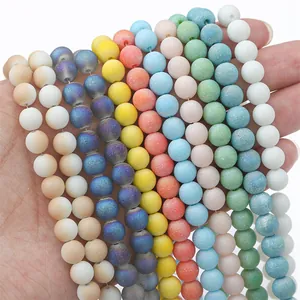 Frosted mineral glass beads in vibrant colors for DIY necklace and bracelet crafting