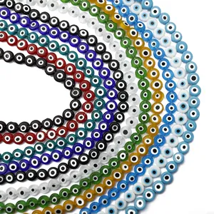 Lampwork Boze Oog Glaskralen Plat Rond Nazar Losse Kralen Voor DIY Sieraden Maken Armband Ketting Handgemaakte Accessoires Gemengde Kleuren