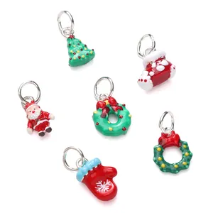 6-piece Christmas alloy enamel charms set including Santa Claus and Christmas tree