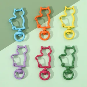 Cat Shape Alloy Swivel Lobster Claw Clasp DIY Keychain Accessories Painted Metal Snap Hook For Bag Charm Jewelry Making