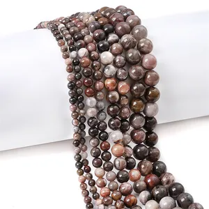 Polished natural wood grain stone beads in various sizes for DIY jewelry making