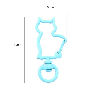 Blue cat shaped metal lobster clasp with swivel base for DIY keychain making, 41mm height