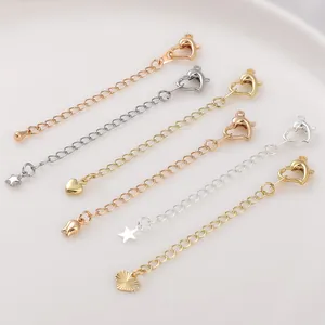 Chaînes d'extension dorées avec fermoir cœur et divers pendentifs pour bijoux DIY