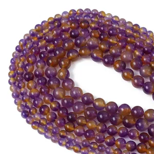 Natural ametrine round beads in purple and yellow gradient for DIY jewelry making