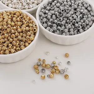 14K Gold Filled Copper Round Spacer Beads Diamond-Cut Metallic Loose Beads For DIY Necklace Bracelet Jewelry Making Supplies
